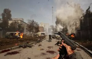 Vladik Brutal : Plongez dans l’URSS zombie avec ce Half-Life 2 like développé en solo ! Scène post-apocalyptique dans le jeu vidéo Vladik Brutal avec combat armé en pleine rue