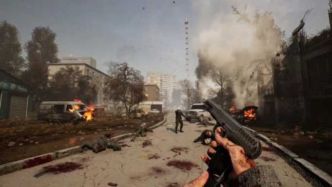 Vladik Brutal : Plongez dans l’URSS zombie avec ce Half-Life 2 like développé en solo ! Scène post-apocalyptique dans le jeu vidéo Vladik Brutal avec combat armé en pleine rue