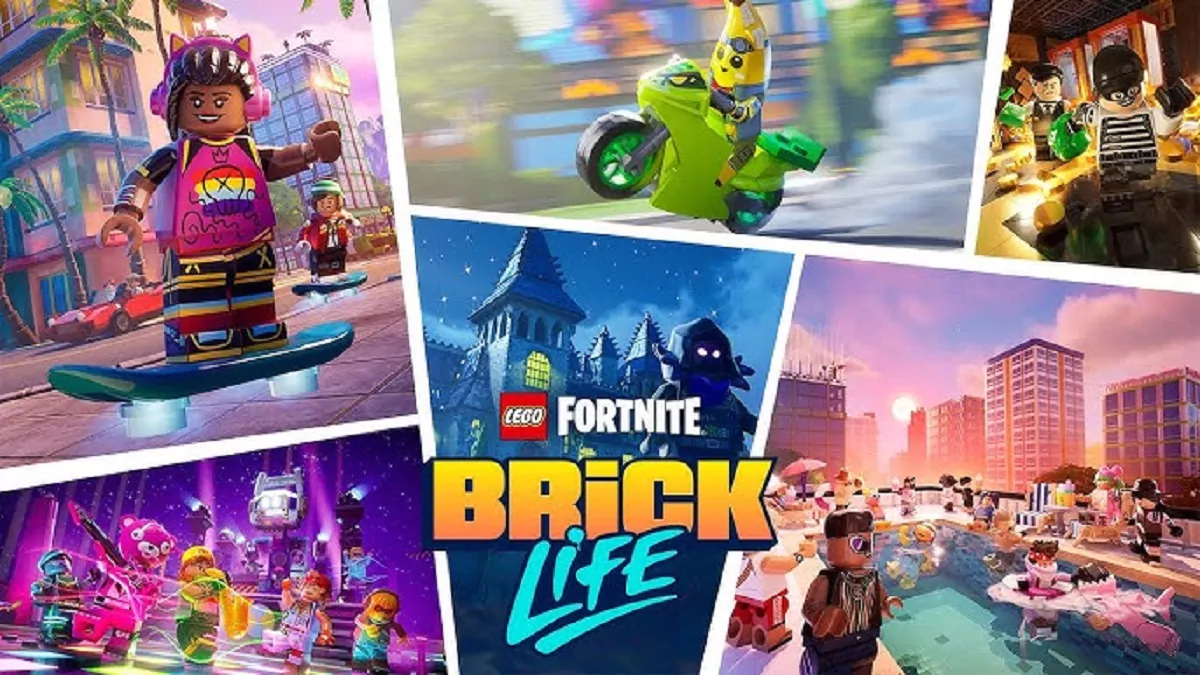 Joueurs personnalisant leur maison dans LEGO Fortnite Brick Life.